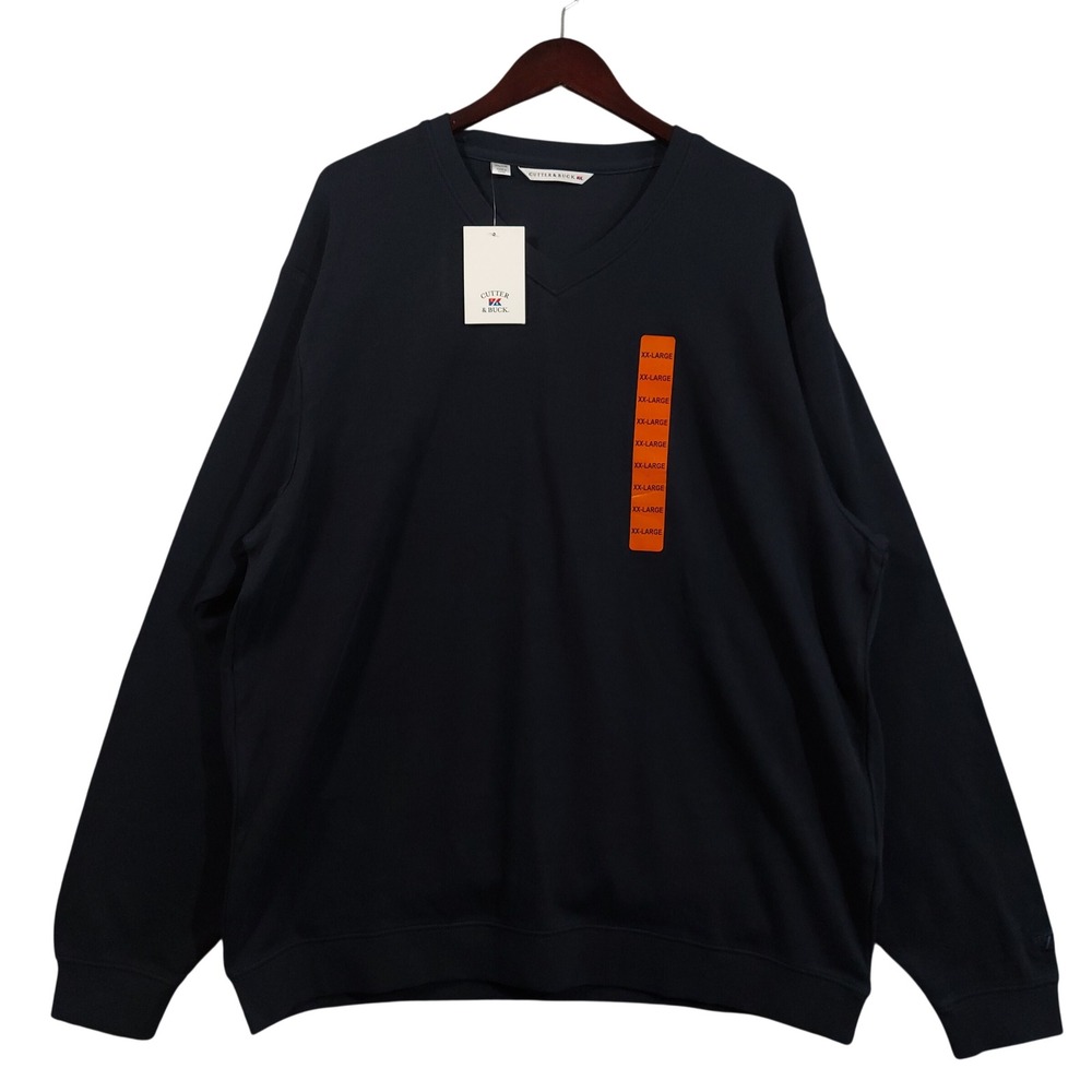 Cutter & Buck V-Neck Sweatshirt Men XXL Navy Blue Cotton MCK80664 NEW